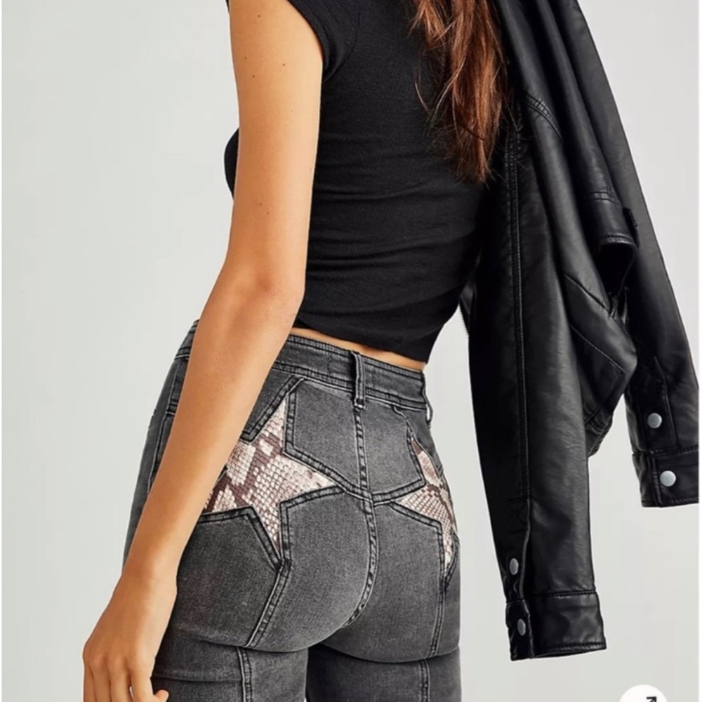 We the Free/ Free People Snakeskin Star Highwaisted Flare Jeans